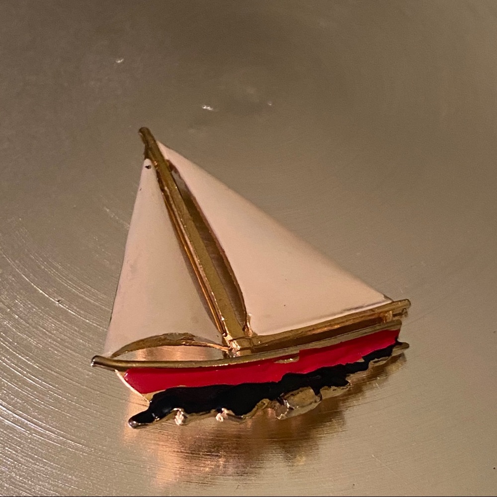 Vintage • Signed Lisner • Sailboat Nautical Brooch